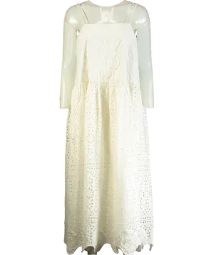 Rhode White Rosa Embroidered scallop hem Eyelet midi Dress UK L