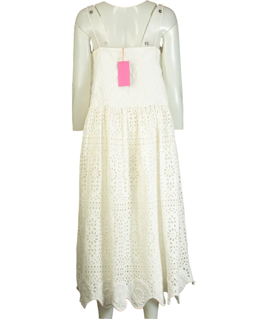 Rhode White Rosa Embroidered scallop hem Eyelet midi Dress UK L