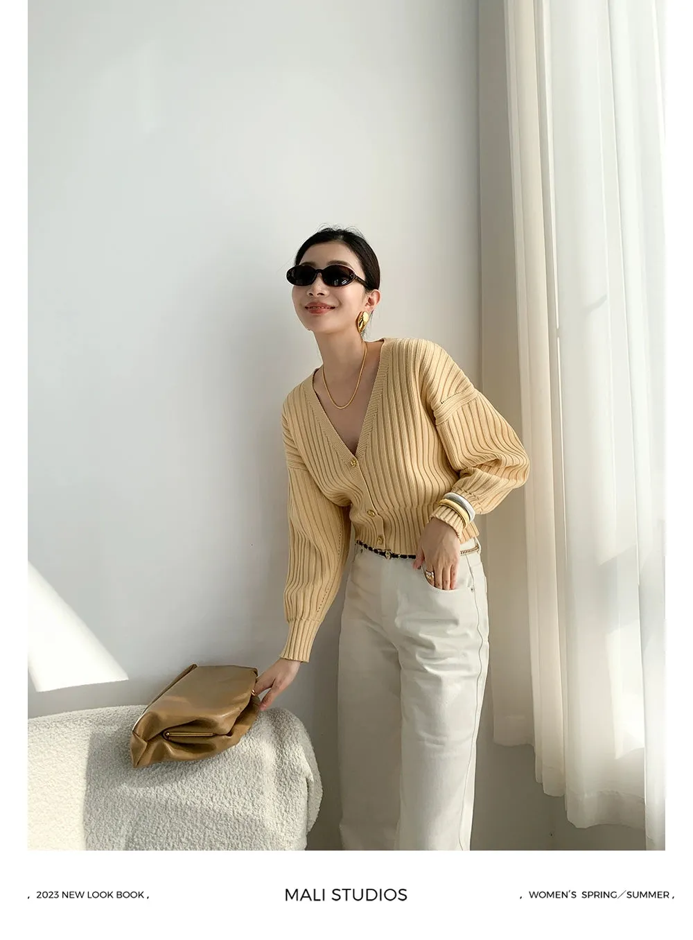 Ribbed V-Neck Cardigan