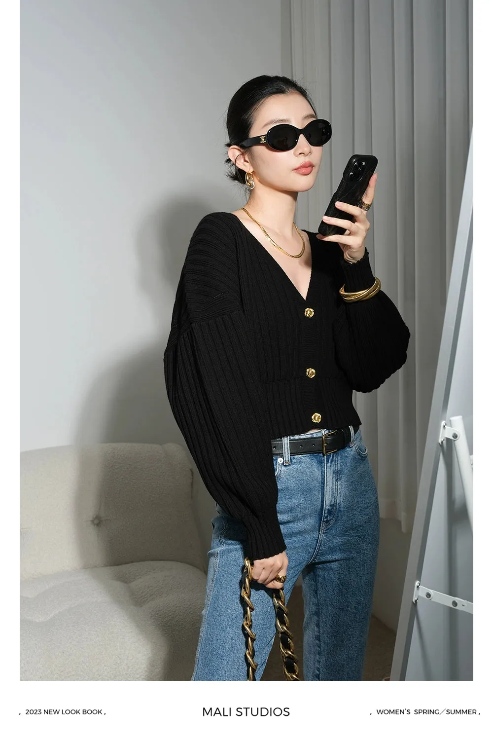 Ribbed V-Neck Cardigan