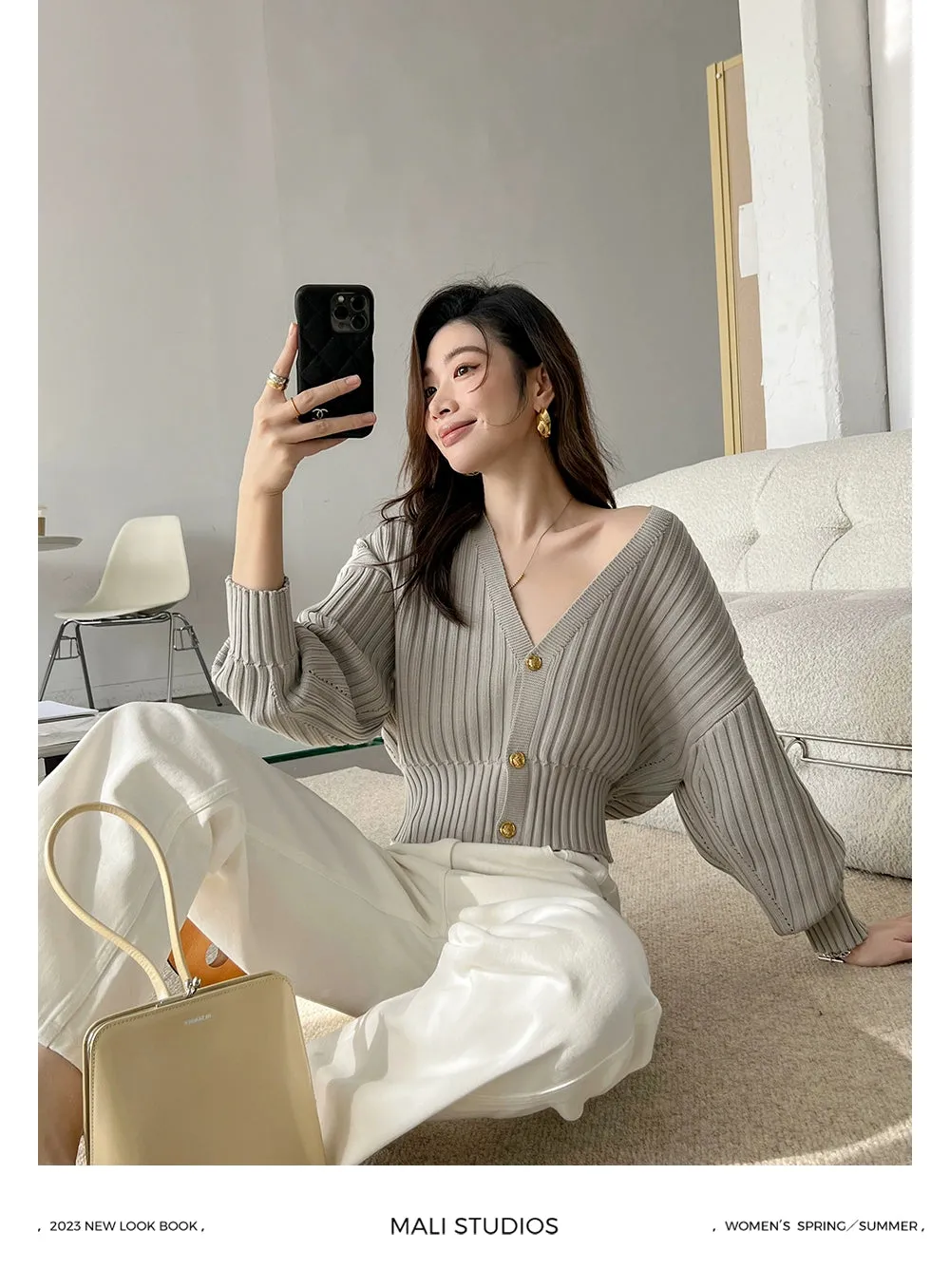 Ribbed V-Neck Cardigan