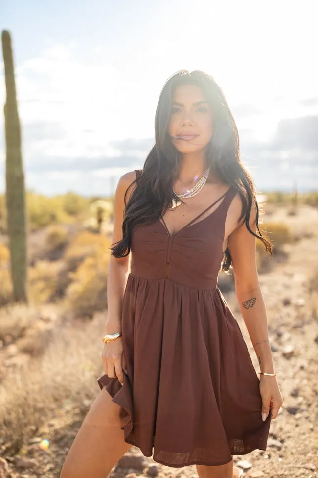 Rings A Bell Chocolate V-Neck Mini Dress