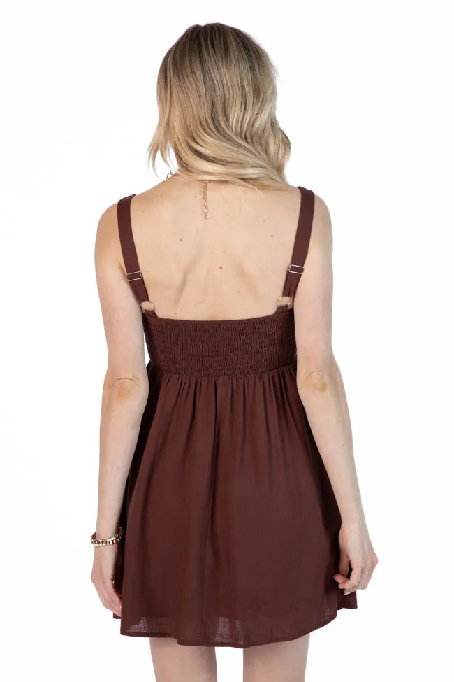 Rings A Bell Chocolate V-Neck Mini Dress