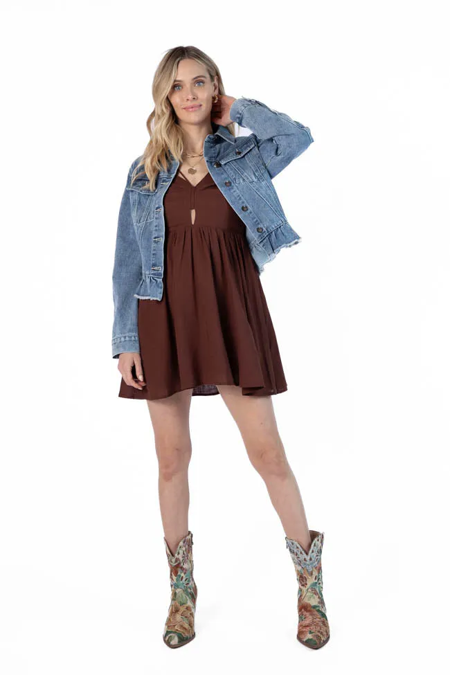 Rings A Bell Chocolate V-Neck Mini Dress