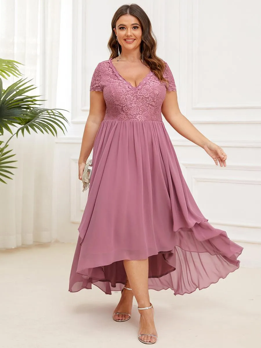 Robe de mère de la mariée à manches courtes avec rubans vintage Grande taille(Vente finale)