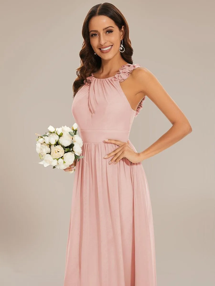 Robe demoiselle d'honneur mousseline plissée sans manches Appliques florales