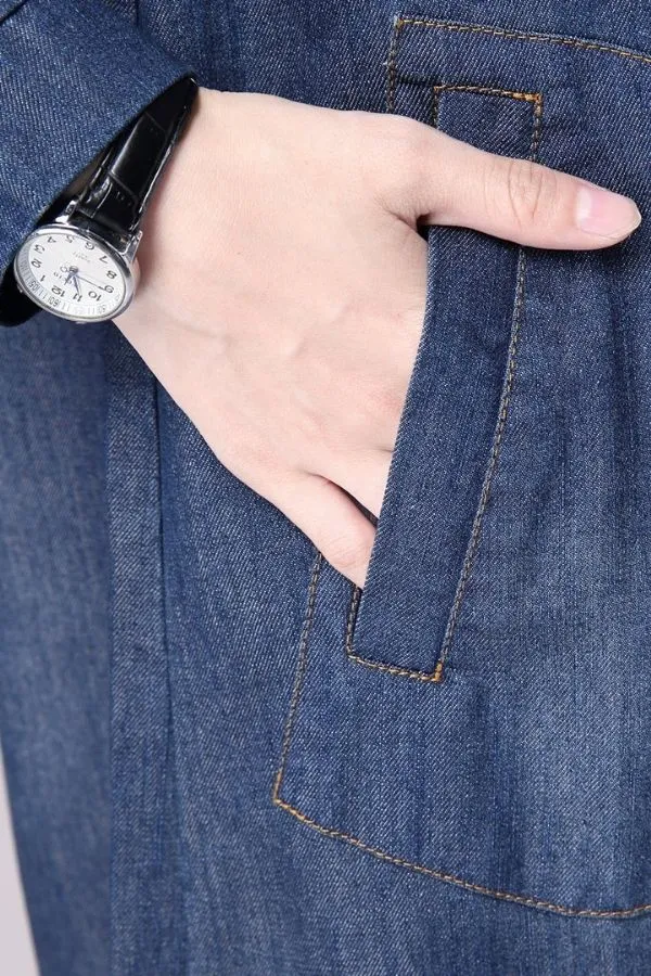 Round Neck Denim Midi Dress