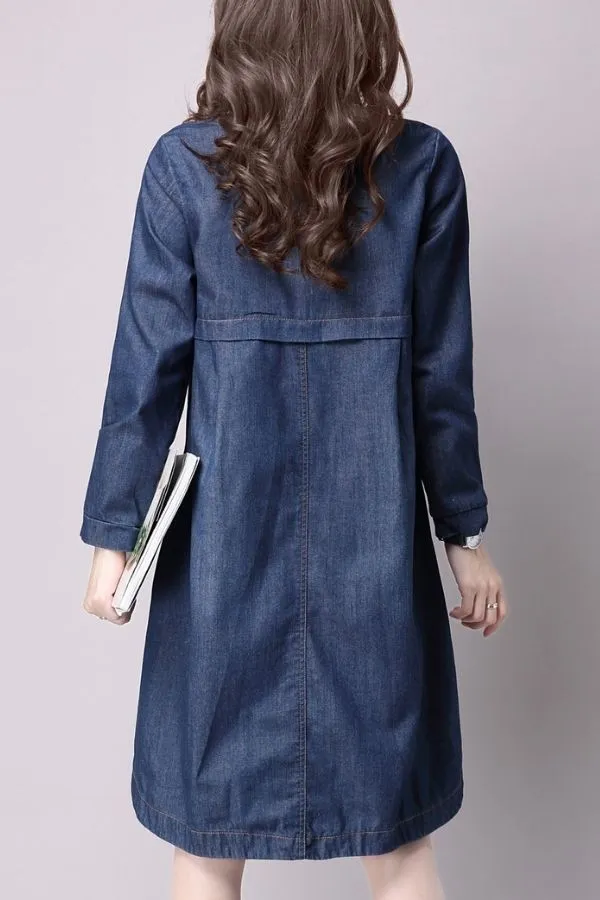 Round Neck Denim Midi Dress