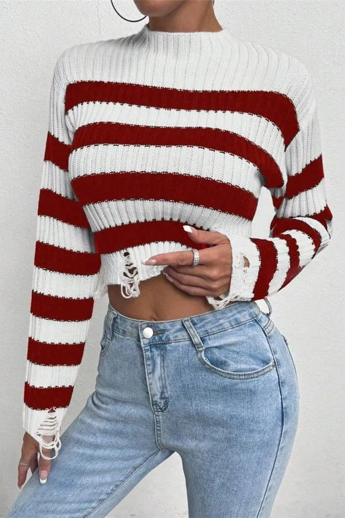 Round Neck Short Striped Sweater