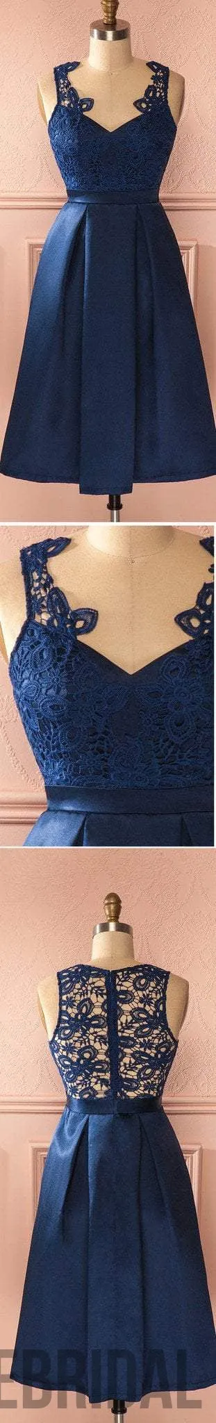 Royal blue vintage lace see through homecoming prom dresses, SF0049