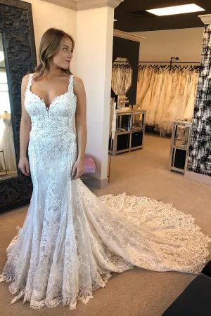 Roycebridal Gorgeous Mermaid Vintage Lace & Appliques Wedding Dresses with Train,MW379