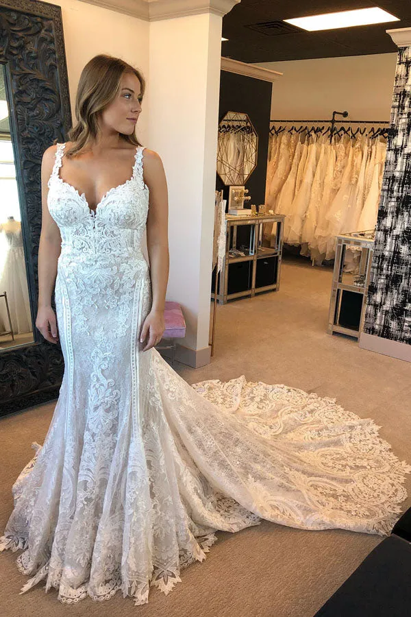 Roycebridal Gorgeous Mermaid Vintage Lace & Appliques Wedding Dresses with Train,MW379