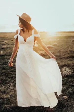 Roycebridal Ivory Vintage Chiffon A-line Floor Length Wedding Dresses, Bridal Gowns, MW671