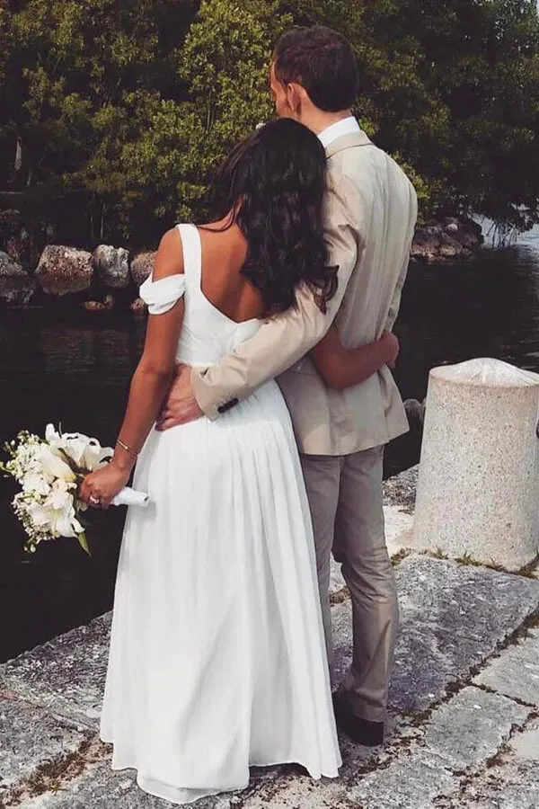 Roycebridal Ivory Vintage Chiffon A-line Floor Length Wedding Dresses, Bridal Gowns, MW671