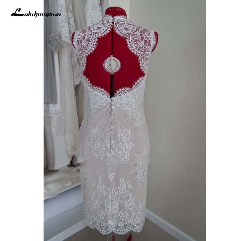 Roycebridal Lace Short Knee-Length Wedding Dress Sheath Lace Romantic White Short Beach Bridal Gowns