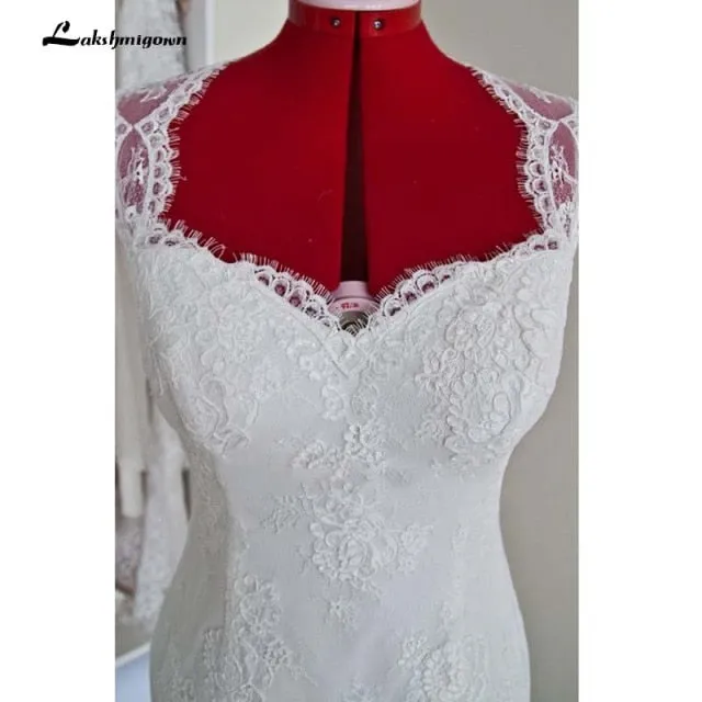 Roycebridal Lace Short Knee-Length Wedding Dress Sheath Lace Romantic White Short Beach Bridal Gowns