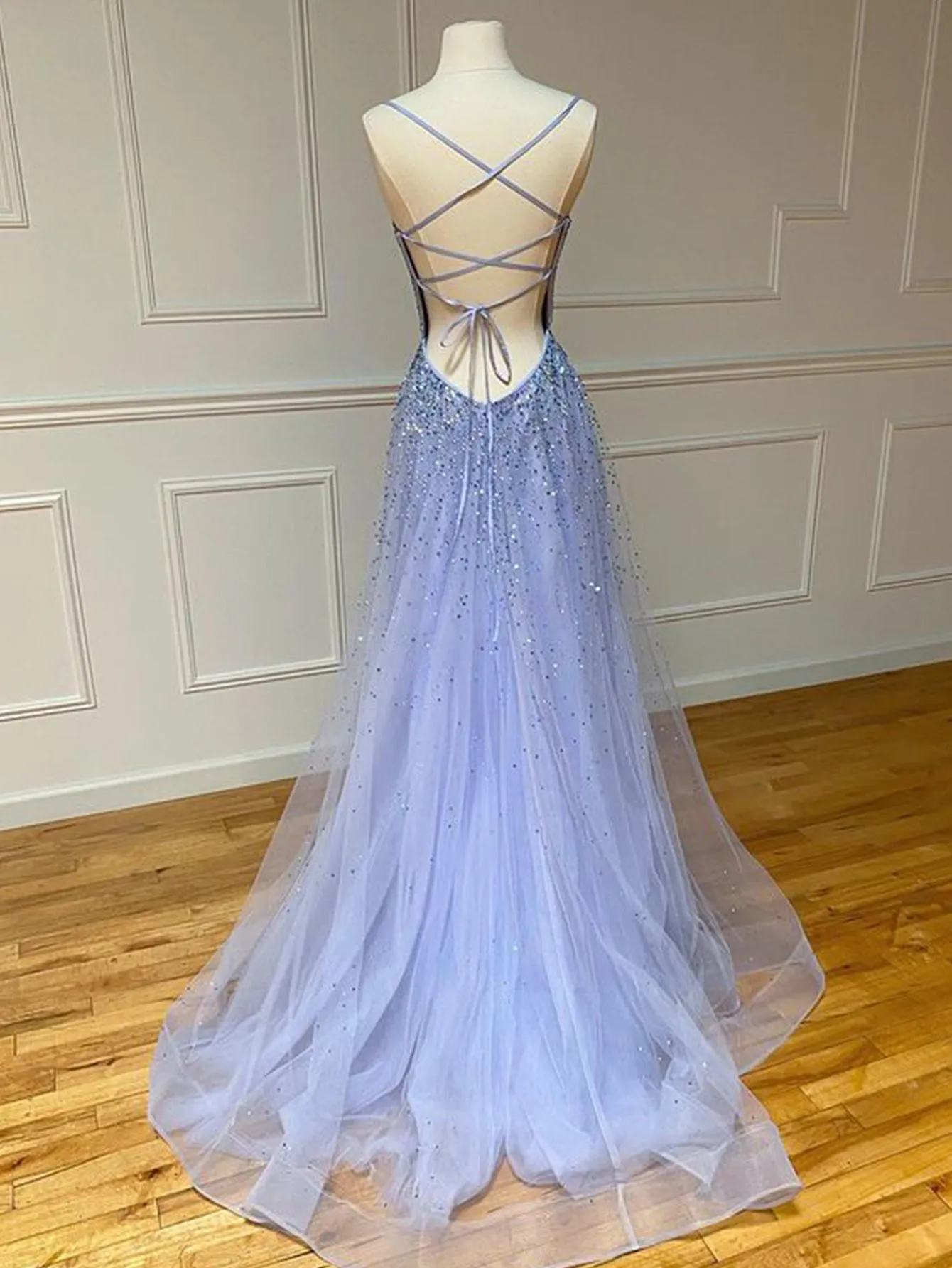 Roycebridal Light Blue Glitter Tulle Long Prom Dress