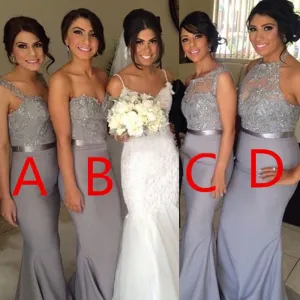 Roycebridal Mermaid Sequined Mismatched Light Grey Bridesmaid Dresses