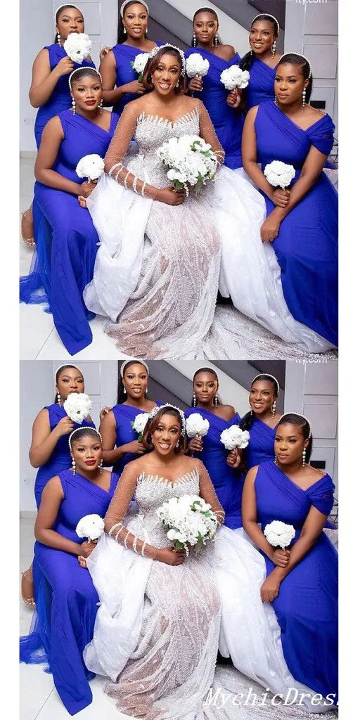 Roycebridal Sexy One Shoulder Blue Bridesmaid Dresses One Shoulder Wedding Guest Dress