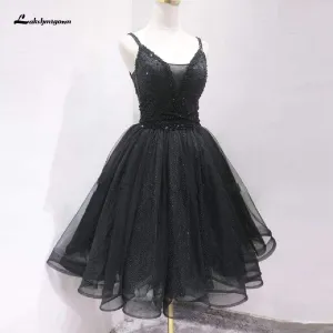 Roycebridal Vintage Black Short Birdal Beaded Sexy Ball Gown Wedding Dress