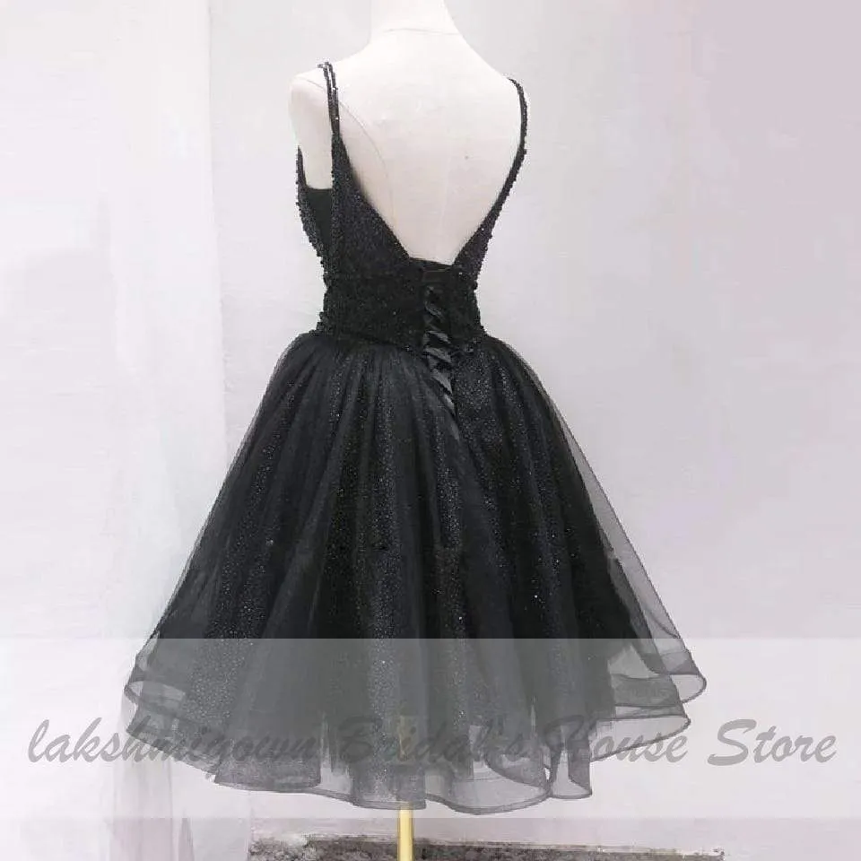 Roycebridal Vintage Black Short Birdal Beaded Sexy Ball Gown Wedding Dress