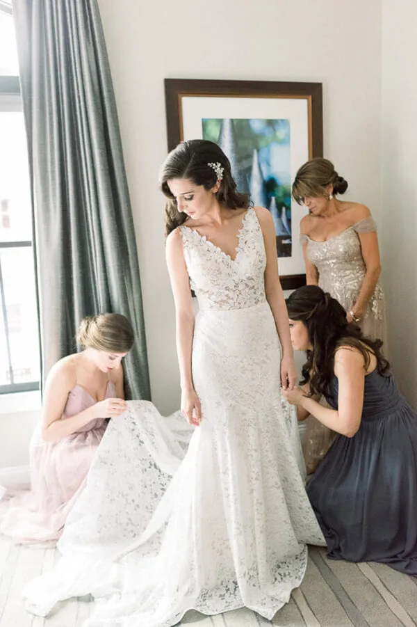 Roycebridal Vintage Ivory Lace Mermaid V Neck Wedding Dress, Bridal Dresses, MW533