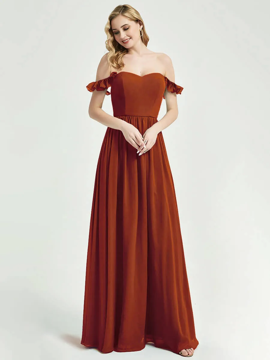 Rusty Red 3 In 1 Convertible Chiffon Floor Length Bridesmaid Dress