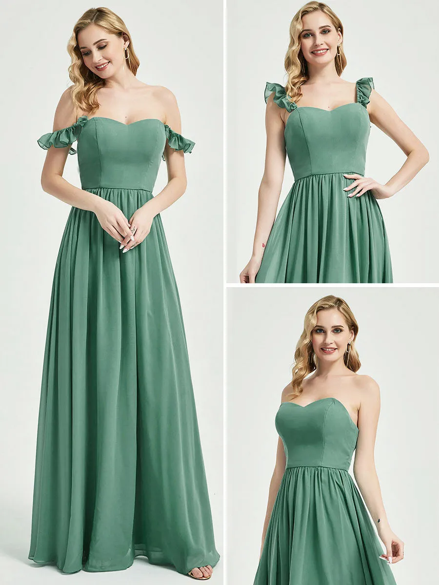 Rusty Red 3 In 1 Convertible Chiffon Floor Length Bridesmaid Dress