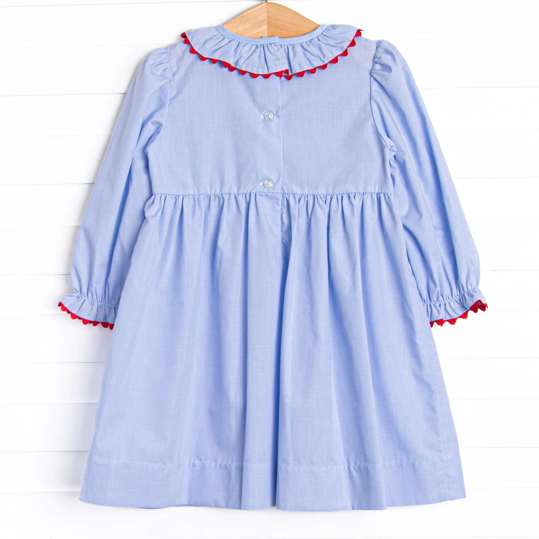 Santa's Coming Smocked Dress, Blue Gingham