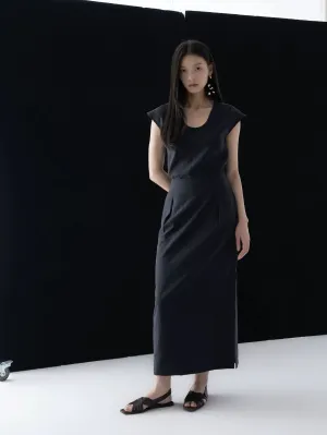 Satin Scoop Neck Top & Side Slit Skirt