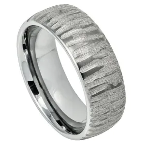 Semi Domed Ring with Tree Bark Carved Textured Finish - 8mm