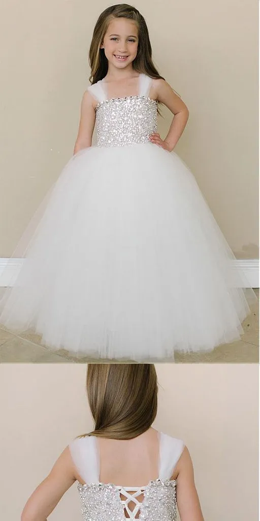 Shinning Spaghetti Straps Rhinestone and Sequin Flower Girl Dresses,Cheap Flower Girl Dresses,FGY0187
