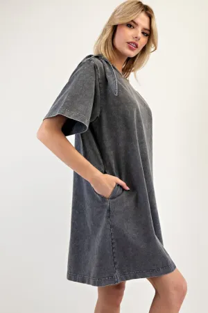 Shoulder Bow Mineral Washed Dress - Ash