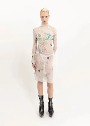 Silk mesh graphic printed mini dress