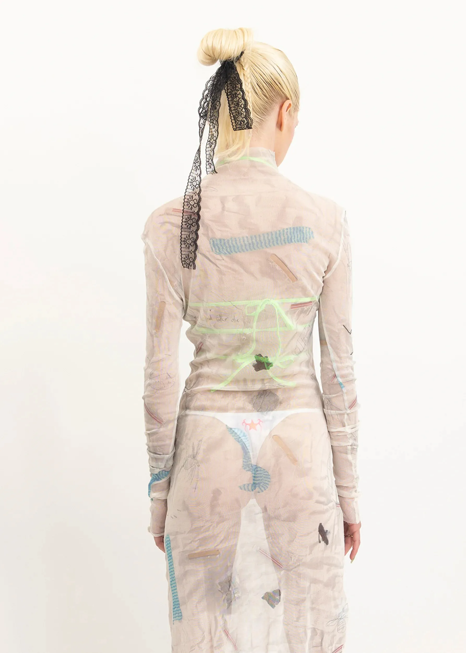 Silk mesh graphic printed mini dress