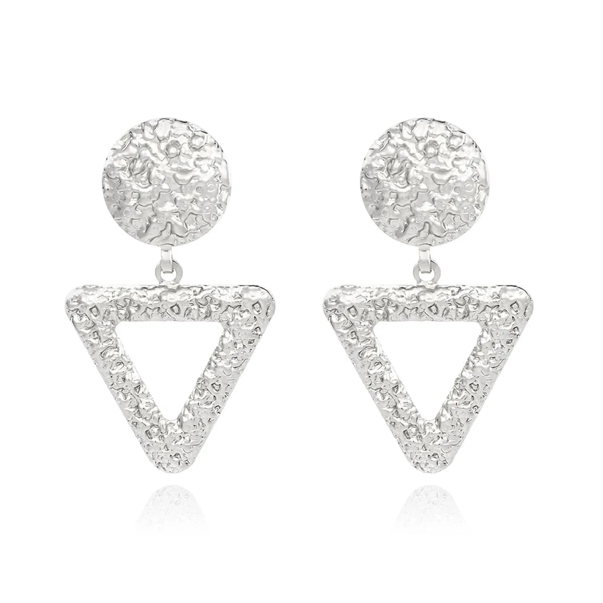 Silver-Plated Textured Open Triangle Drop Earrings