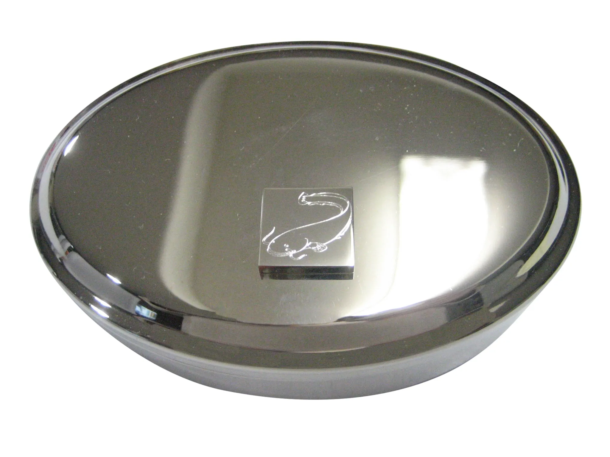 Silver Toned Square Etched Catfish Oval Trinket Jewelry Box