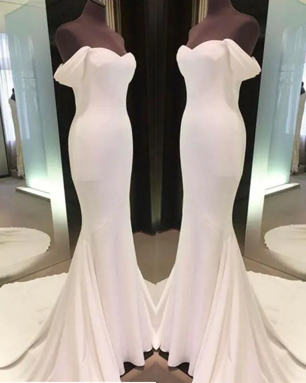 Simple 2018 Mermaid Wedding Dresses Off The Shoulder Sexy Wedding Gown with Chapel Train