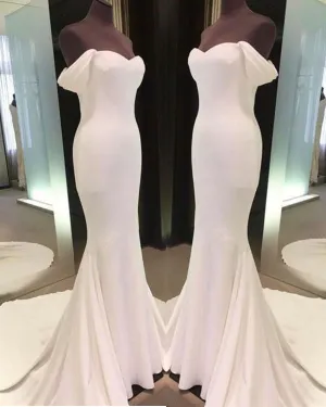 Simple 2018 Mermaid Wedding Dresses Off The Shoulder Sexy Wedding Gown with Chapel Train