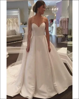 Simple Satin Wedding Dresses Sweetheart Chapel Train Sexy A-line Bridal Gowns 2019