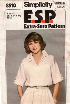 Simplicity 8510 Womens EASY Retro Pullover Shirtdress 1970s Vintage Sewing Pattern Size 12 - 16 UNCUT Factory Folded
