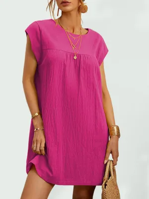 Sleeveless Cotton Linen Mini Dress with Round Neck