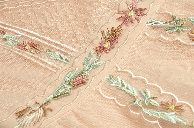 Sofia Short Sleeve Mesh Flowers Embroidery Vintage Dresses