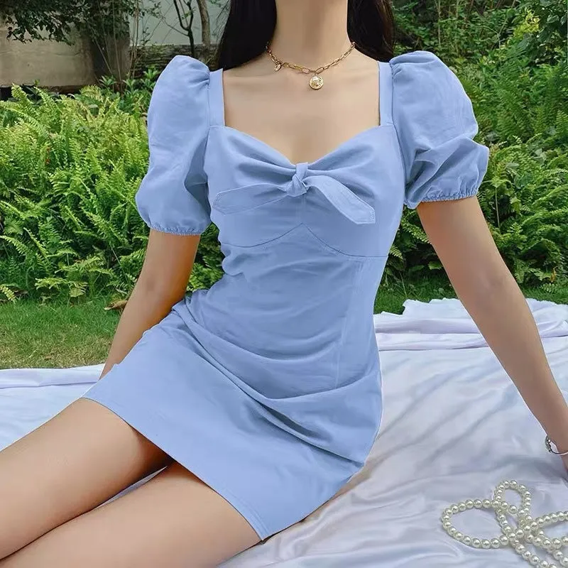 solid color bow dress   KF90705