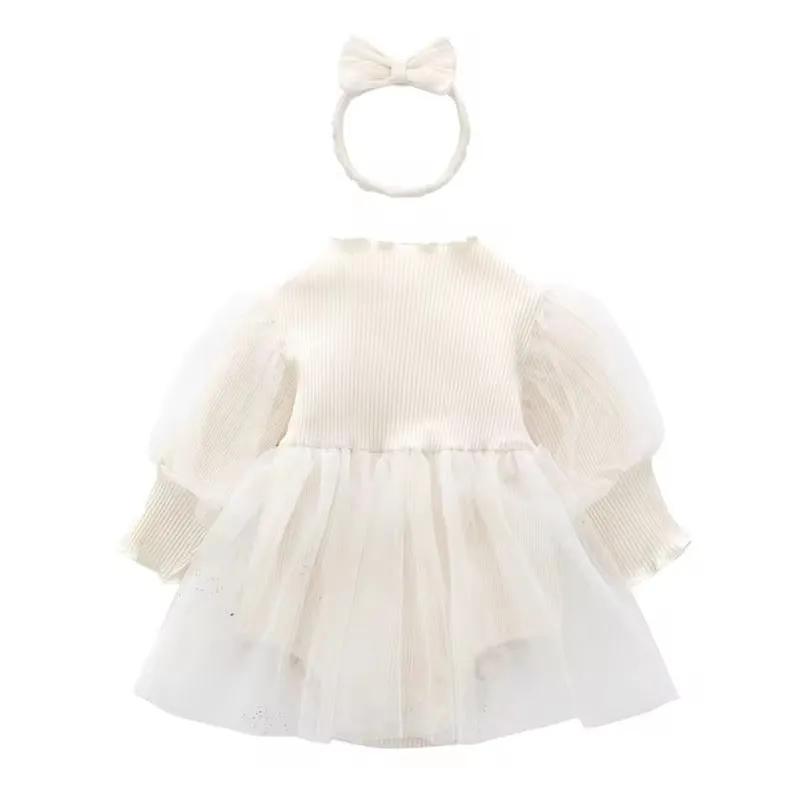 “Sophie” Knit Long Sleeves Baby Girl Tutu Romper Dress