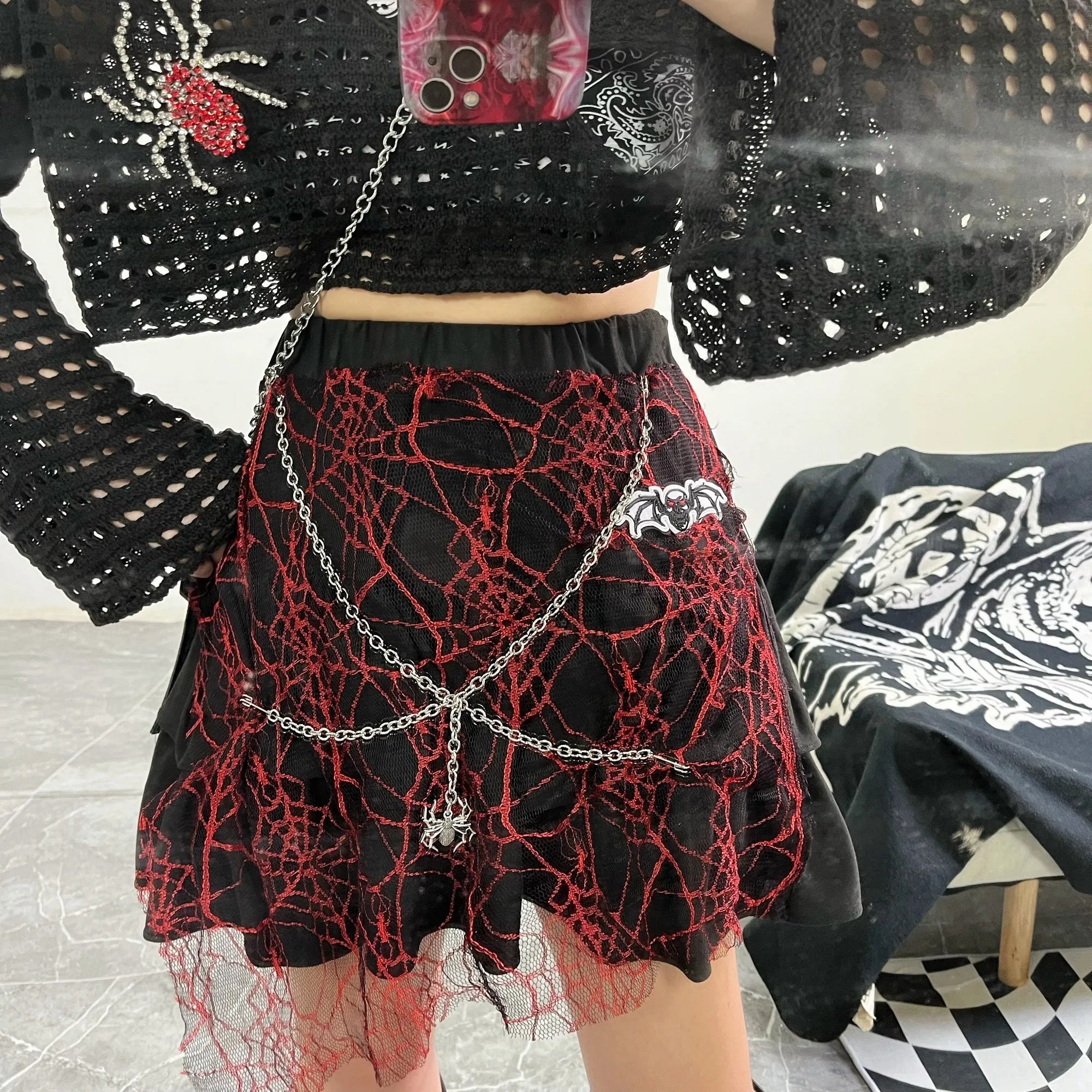 spider web chain skirt  KF83798