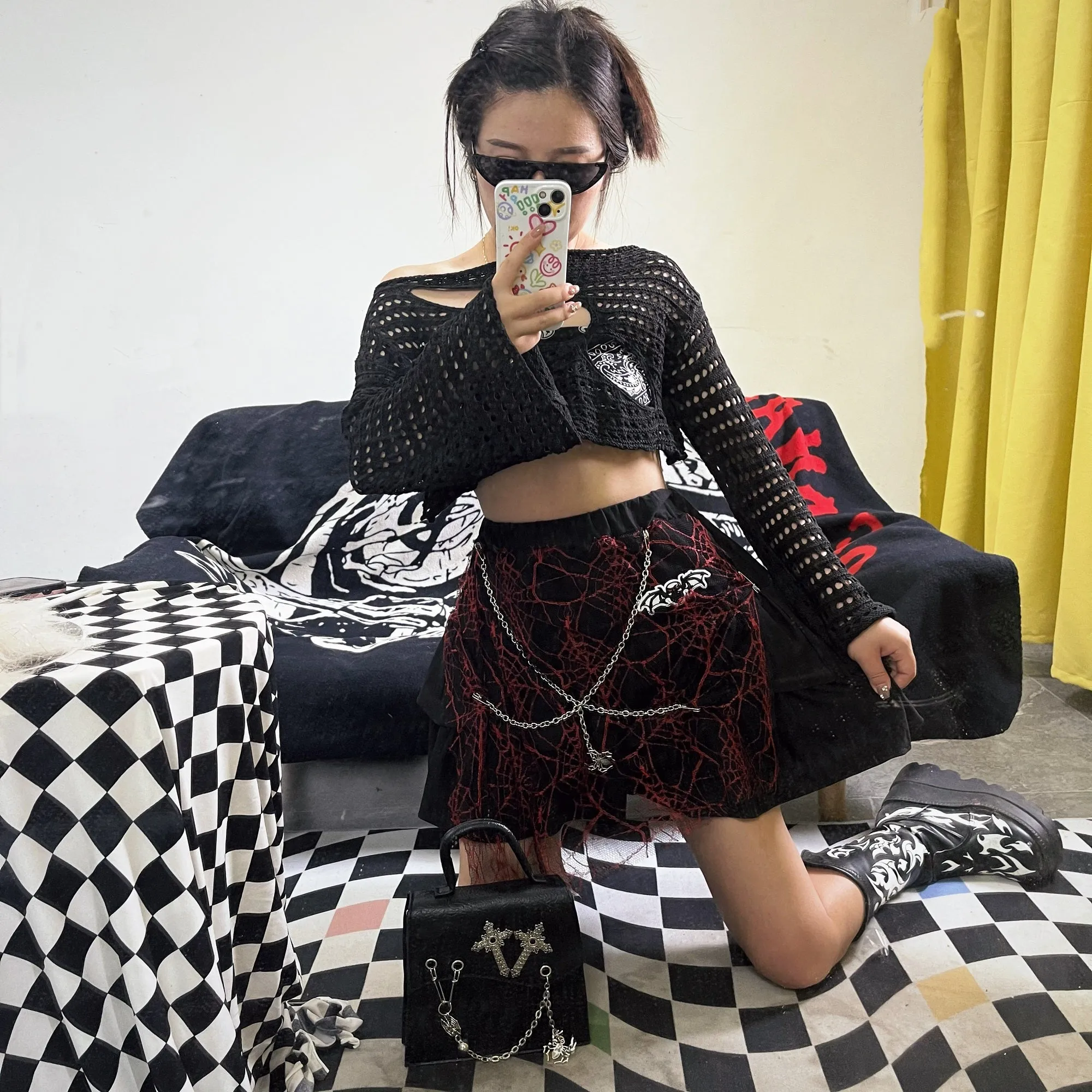 spider web chain skirt  KF83798