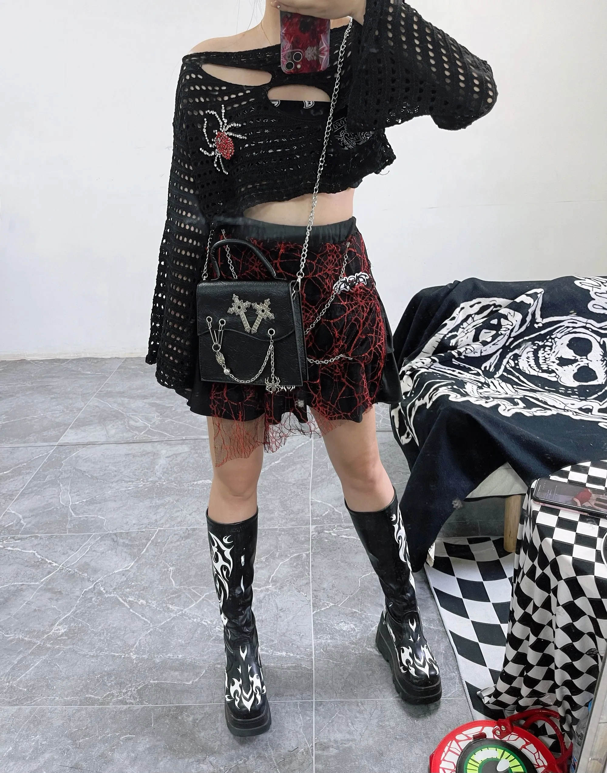 spider web chain skirt  KF83798
