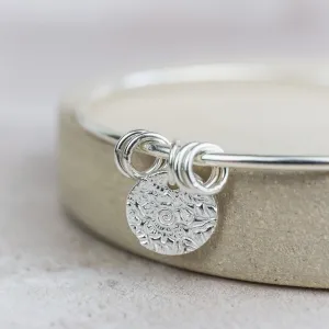 Sterling Silver Textured Circle Charm Bangle