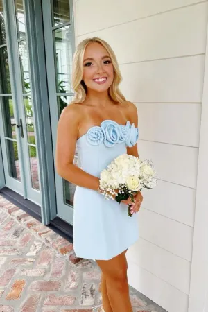 Strapless Light Blue Tight Party Dress